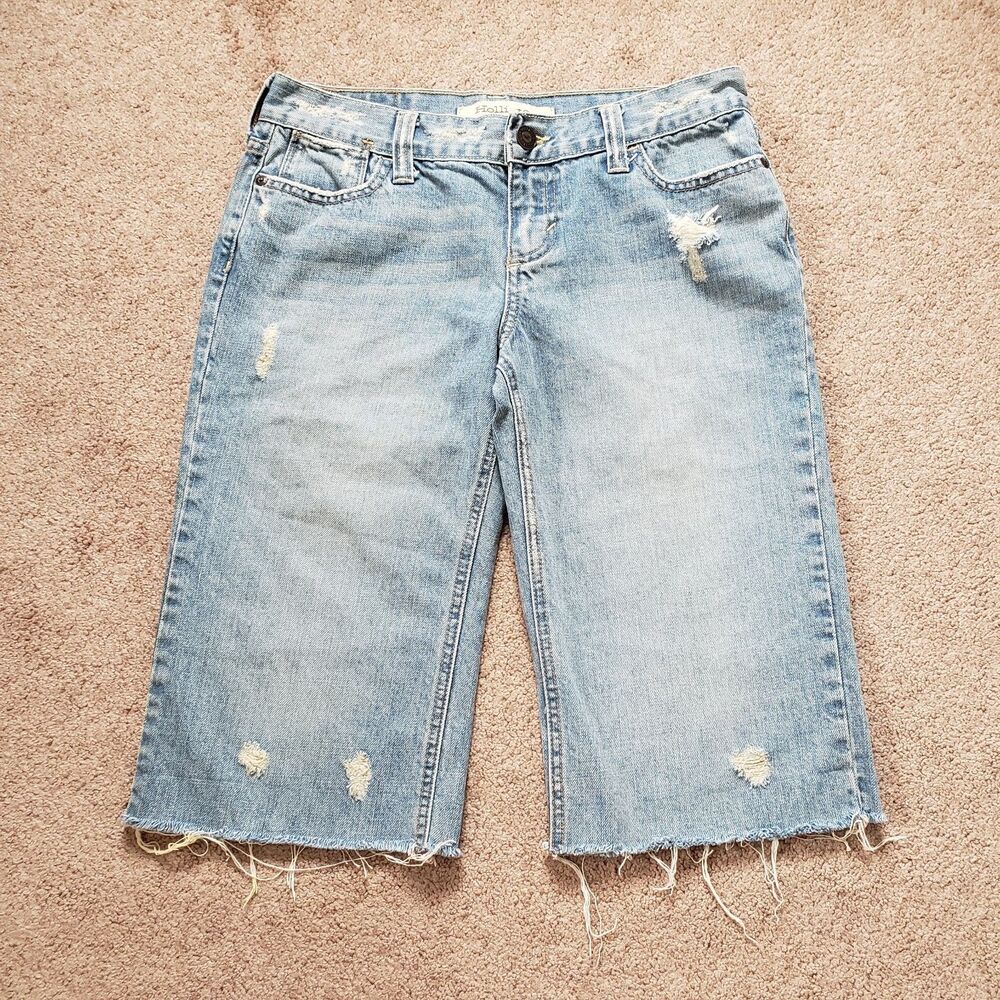 Vintage Hollister Distressed Denim Shorts Bermuda Frayed Hem Cotton Size 5